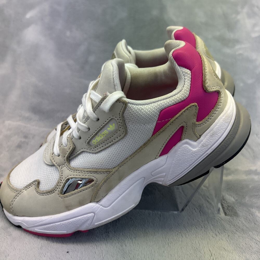 Adidas Falcon W Womens 7.5 Cloud White Clear Brown Shock Pink Retro Sneakers